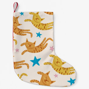 Whimsical Cats & Stars: Kids' Fashion Pattern Small Christmas Stocking