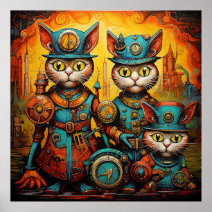 Whimsical cats Steampunk Poster
