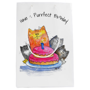 Whimsical Cats with Birthday Cake Medium Gift Bag