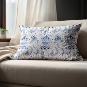 Whimsical Celestial Bunny Blue Toile de Jouy Pillowcase