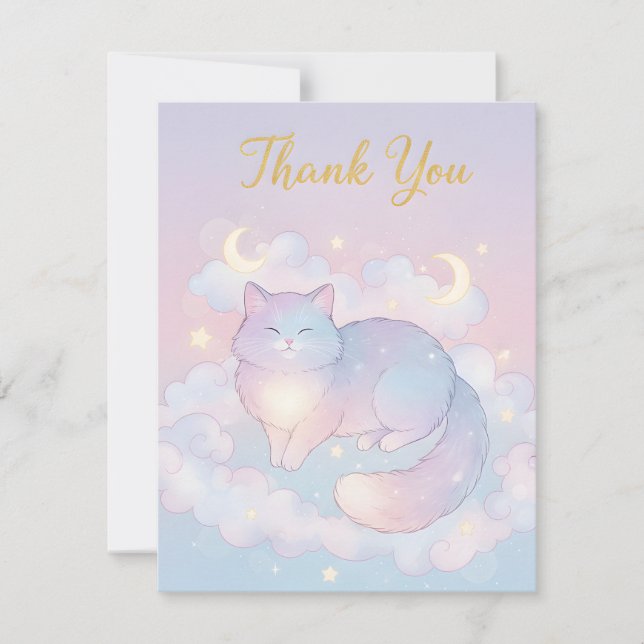 Whimsical Celestial Cat "Thank You" Card (Front)