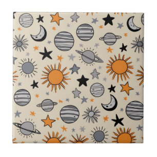 Whimsical Celestial Doodle Tile