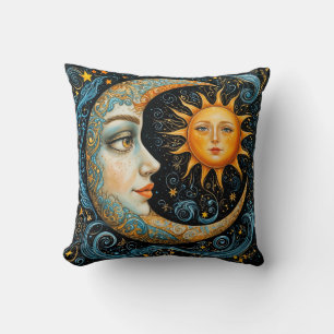 Whimsical Celestial Dream: Moon and Sun. Cushion