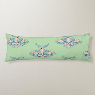Whimsical Celestial Moth — Soft Blue & Peach Body Cushion