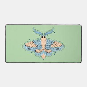 Whimsical Celestial Moth — Soft Blue & Peach Desk Mat