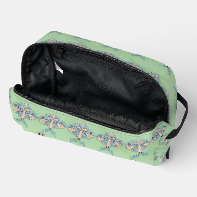 Whimsical Celestial Moth — Soft Blue & Peach Dopp Kit (Open)