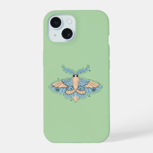 Whimsical Celestial Moth — Soft Blue & Peach iPhone 15 Case