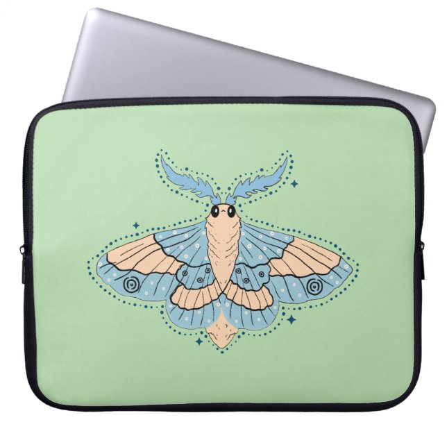 Whimsical Celestial Moth — Soft Blue & Peach Laptop Sleeve (Front)