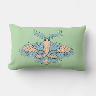 Whimsical Celestial Moth — Soft Blue & Peach Lumbar Cushion