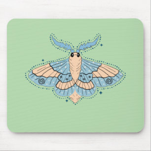 Whimsical Celestial Moth — Soft Blue & Peach Mouse Pad