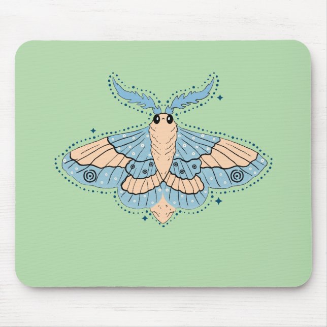 Whimsical Celestial Moth — Soft Blue & Peach Mouse Pad (Front)