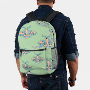 Whimsical Celestial Moth — Soft Blue & Peach Printed Backpack