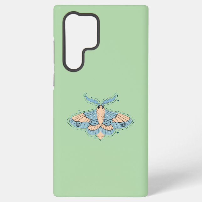 Whimsical Celestial Moth — Soft Blue & Peach Samsung Galaxy S22 Ultra Case (Back)