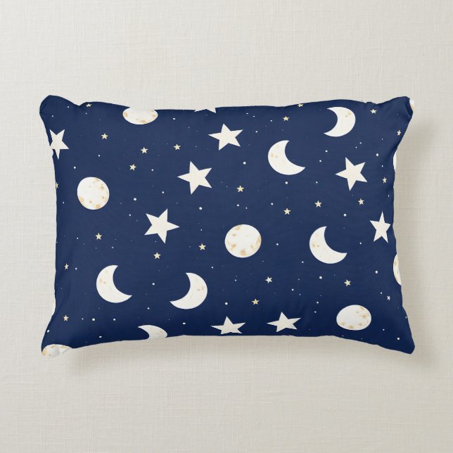Whimsical Celestial Pattern of Moons and Stars Decorative Cushion (Front)