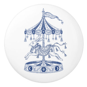 Whimsical Celestial Rabbit Carousel Ceramic Knob
