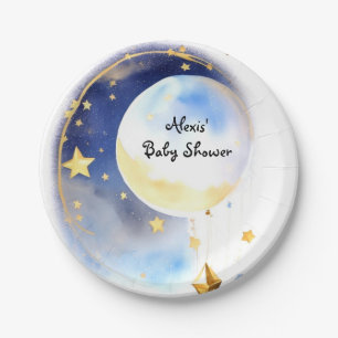 Whimsical Celestial Watercolor Baby Shower Paper Plate