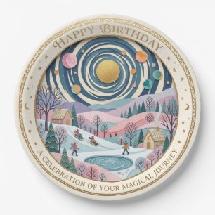 Whimsical Celestial Winter Birthday Spiral Paper Plate