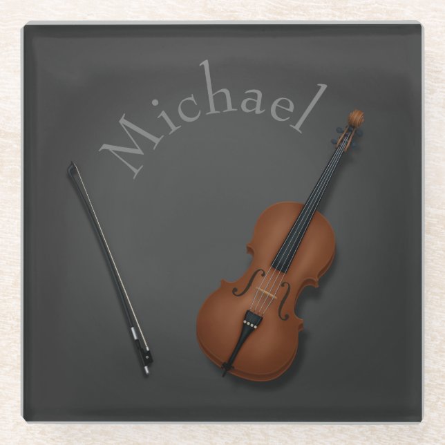 Whimsical Cello & Bow Custom Classical Musician's Glass Coaster (Front)