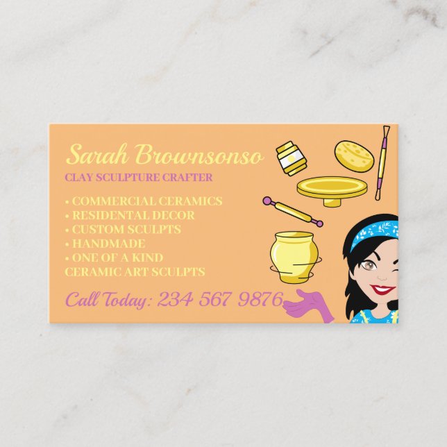 Whimsical Ceramic Pottery Artist Business Card (Front)