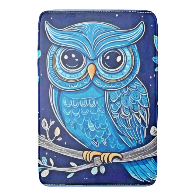 Whimsical Chalk Owl Bath Mat (Front Vertical)