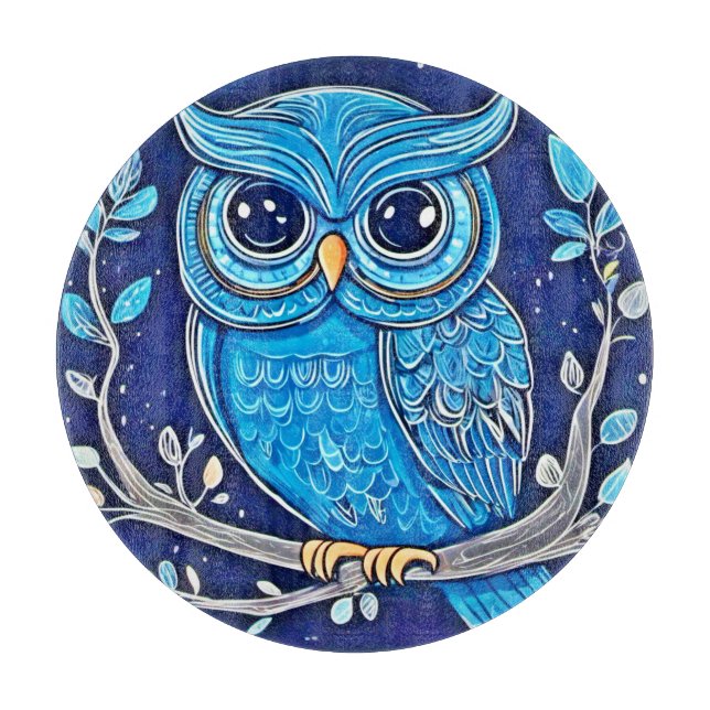 Whimsical Chalk Owl Cutting Board (Front)