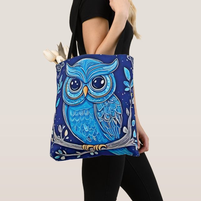 Whimsical Chalk Owl Tote Bag (Close Up)