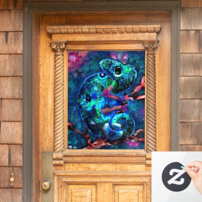 Whimsical Chameleon Abstract Floral Teal Green (Home Door)