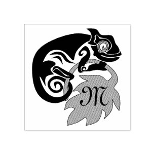 Whimsical Chameleon Climbing on Hops Monogram Rubber Stamp