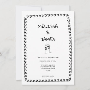 Whimsical Champagne Doodle Hand Drawn Wedding Invitation