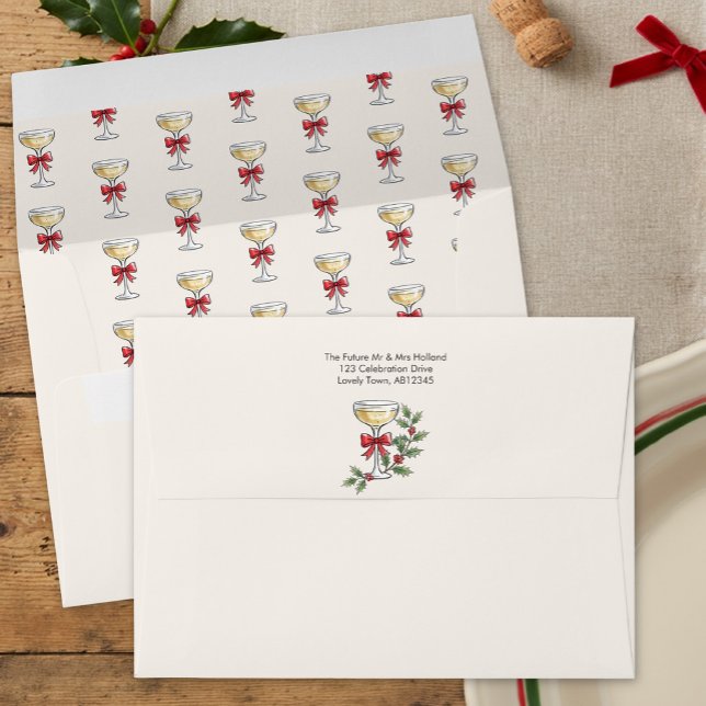 Whimsical Champagne Liner Wedding Invitatation Envelope (Addressed envelopes from the Whimsical Champagne Tower Holiday wedding collection by Darling & May)
