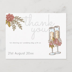 Whimsical Champagne Timeline Wedding THANK YOU Postcard