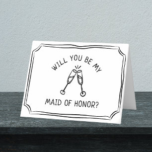 Whimsical Champagne Toast Maid of Honour Proposal Card