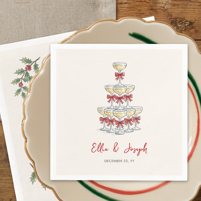 Whimsical Champagne Tower Cocktail Napkins (Cocktail Napkin from the Whimsical Champagne Tower Holiday Wedding Collection by Darling & May)