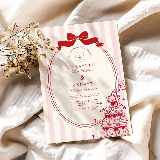 Whimsical Champagne Tower Doodle Wedding Invitation (Creator Uploaded)