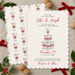 Whimsical Champagne Tower Holiday Wedding Invitation