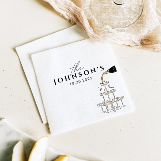 Whimsical Champagne Tower Illustrated Wedding  Napkin (Creator Uploaded)