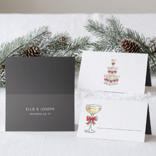 Whimsical Champagne Tower Personalised Wedding Place Card