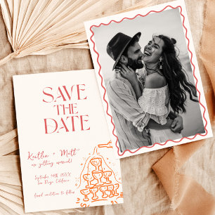 Whimsical Champagne Tower Save the Date Hand Drawn Invitation