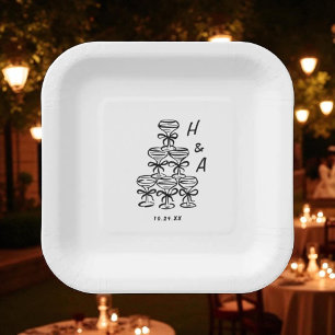 Whimsical Champagne Tower Wedding Cocktail Paper Plate