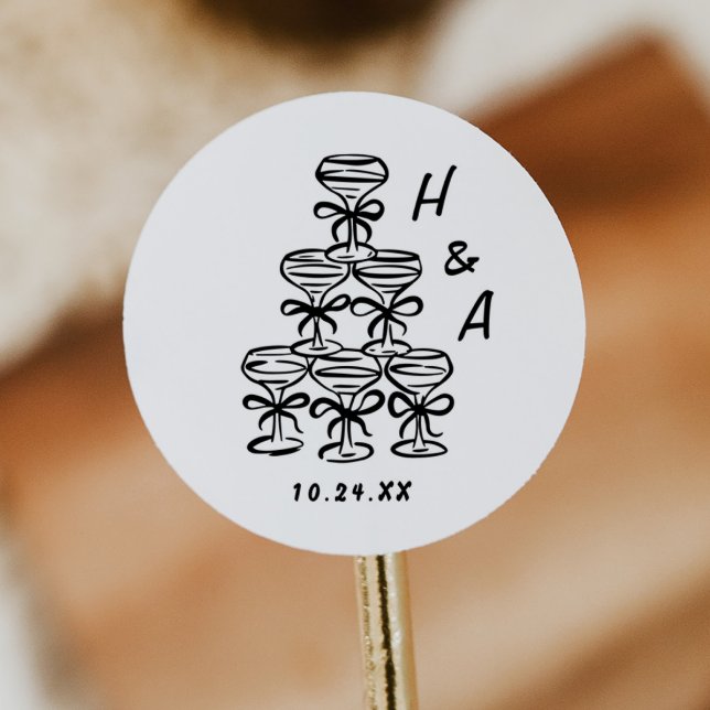 Whimsical Champagne Tower Wedding Favours Classic Round Sticker (Creator Uploaded)