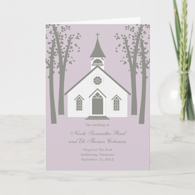 Whimsical Chapel Wedding Program Card (Front)
