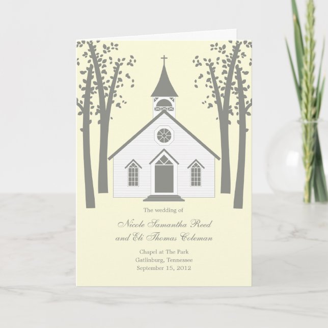 Whimsical Chapel Wedding Program Card (Front)