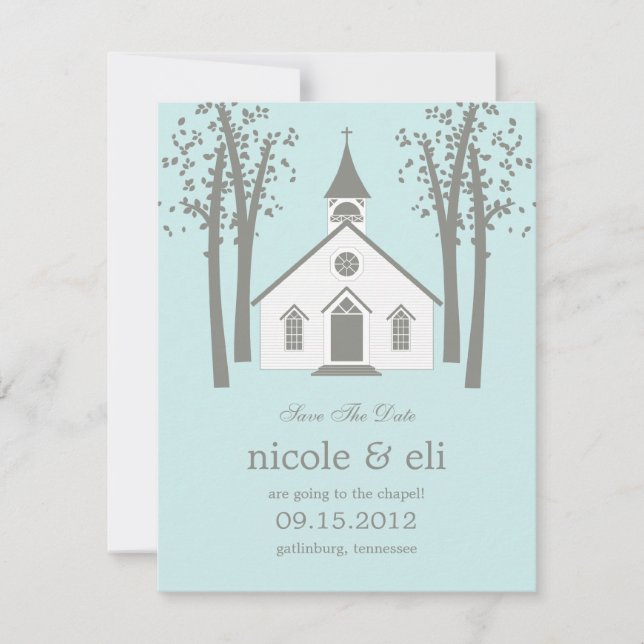 Whimsical Chapel Wedding Save The Date Card (Front)