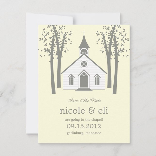 Whimsical Chapel Wedding Save The Date Card (Front)