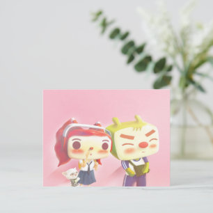 Whimsical Characters with Cat Announcement Postcard