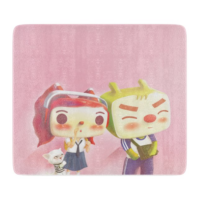 Whimsical Characters with Cat Cutting Board (Front)