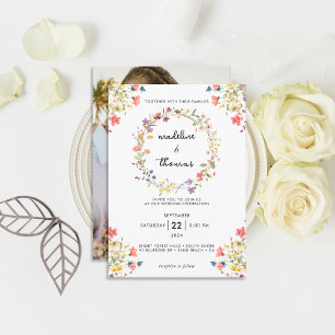 Whimsical Charm Wild Flower Wreath Photo Wedding Invitation