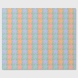 Whimsical Checkered Tile with Leafy Vines Wrapping Paper