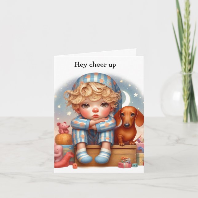 Whimsical Cheer Up Dachshund Card (Front)