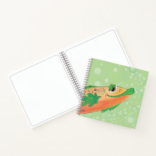 Whimsical Cheerful Fish Art in Orange and Green Notebook